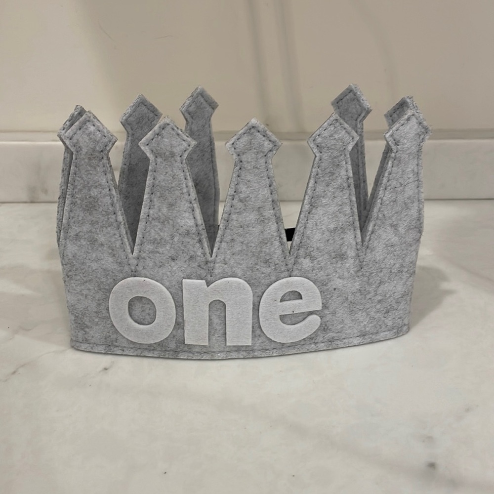 Baby Boy First Birthday Crown  Felt “ONE” Hat for Cake Smash, Photos, Party